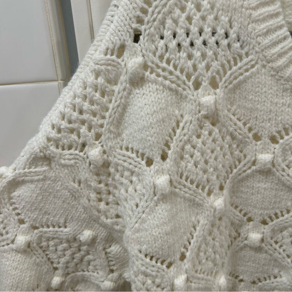 Lucky Brand Ivory Diamond Open Knit Bobble Chunky Crewneck Sweater White Sz XL - Picture 9 of 15